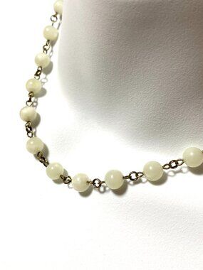 Pale Green Serpentine Short Necklace, Natural Gemstone & Bronze Links
